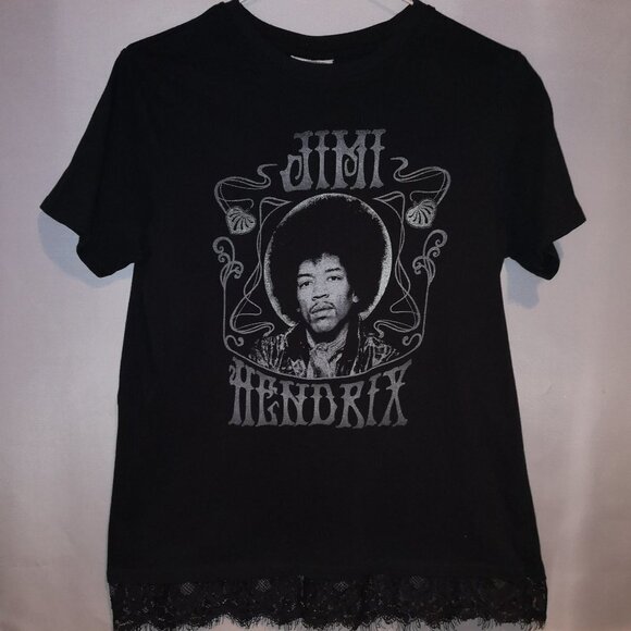 Karl Ferris Tops - Karl Ferris Ladies Size Small Black Lace Trimmed Jimi Hendrix T-shirt